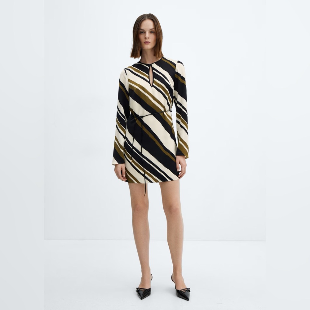 NWT MANGO Belted Striped Dress